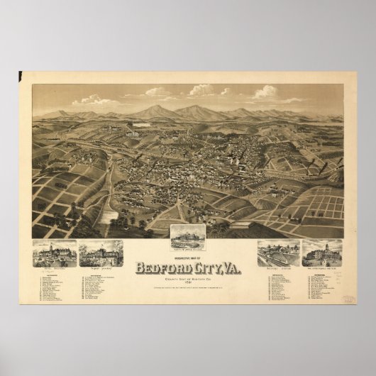 Historische Karte von Bedford Virginia Poster (Vorne)