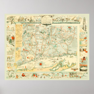 Historische Karte von Connecticut ab 1926 Poster