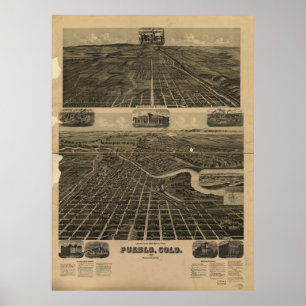 Historische Karte von Pueblo Colorado 1890 Poster