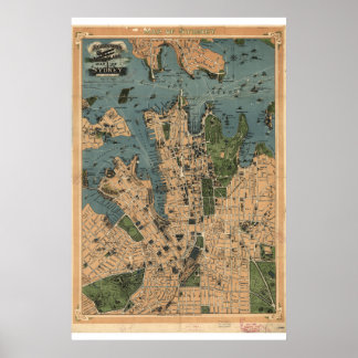 Historische Karte von Sydney Australien 1922 Poster