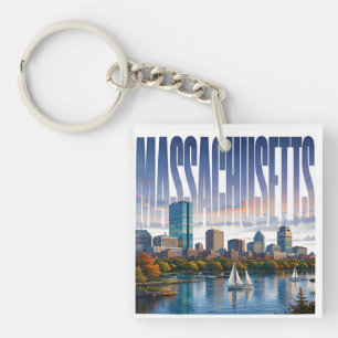 Historische Küsten-Skyline des Hafens von Massachu Schlüsselanhänger