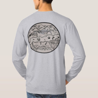 Historische Küstenstadt, Berge und Segelschiffe T-Shirt