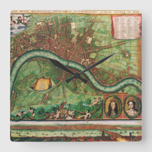 Historische Londoner Straßenkarte von Johannes de  Quadratische Wanduhr