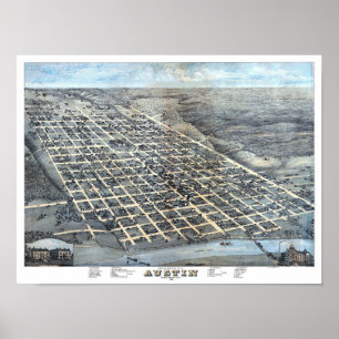 Historische Luftstadtkarte von Austin, Texas aus d Poster