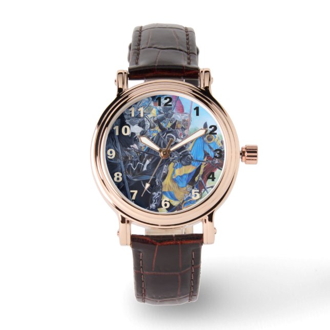 Historische mittelalterliche Ritter jouten auf Pfe Armbanduhr (Vorderseite)