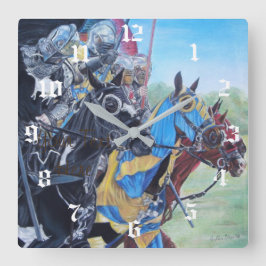 Historische mittelalterliche Ritter jouten auf Pfe Quadratische Wanduhr