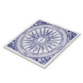 Historische Nautic Compass Blue & White Print Fliese (Seite)