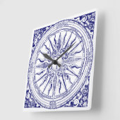 Historische Nautic Compass Blue & White Print Quadratische Wanduhr (Winkel)