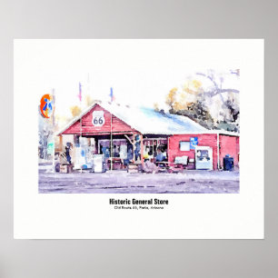 Historische Route 66 Arizona General Store Aquarel Poster