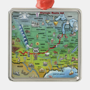 Historische Route 66 Cartoon Karte Silbernes Ornament