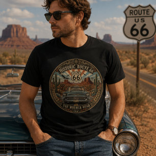 Historische Route 66 Vintage-Klassiker-Auto-Wüste T-Shirt