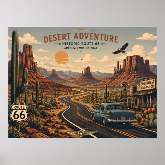 Historische Route 66 Wüstenabenteuer Poster (Vorne)