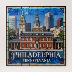 Historische Stadtansicht Philadelphia in Buntglas Puzzle