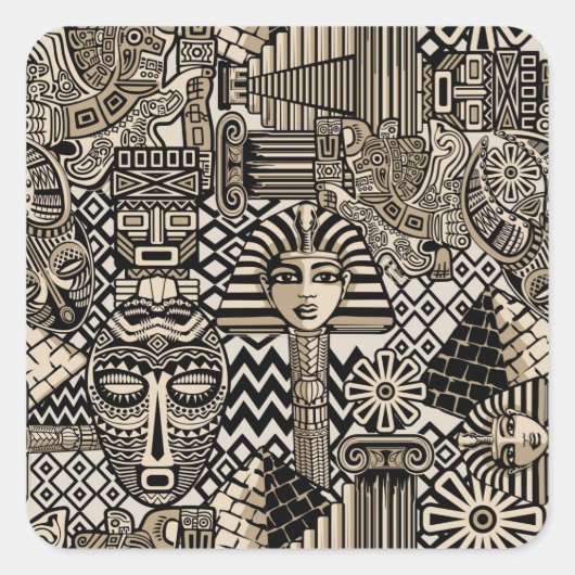 Historische Symbole Tattoo-Style Quadratischer Aufkleber (Vorderseite)