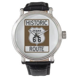 Historische Texas Route 66 Black Leather Watch Armbanduhr
