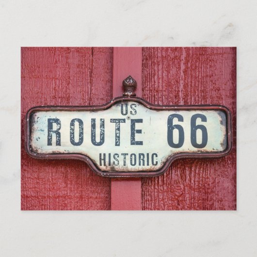 Historische US-Route 66 Zeichen auf Rot Postkarte (Vorderseite)