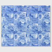 Historische Vintage Blaue und Weiße Japonaiserie Geschenkpapier (Flach)