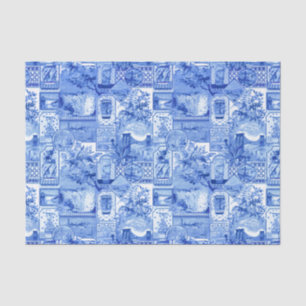 Historische Vintage Blaue und Weiße Japonaiserie Seidenpapier