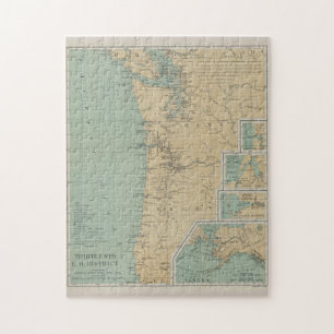 Historische Washington- und Oregon-Leuchtturmkarte Puzzle