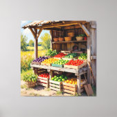 Historischer Bauernstand mit Obst und Gemüse Leinwanddruck (Vorderseite)