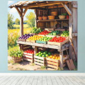 Historischer Bauernstand mit Obst und Gemüse Leinwanddruck (Insitu (Holzboden))