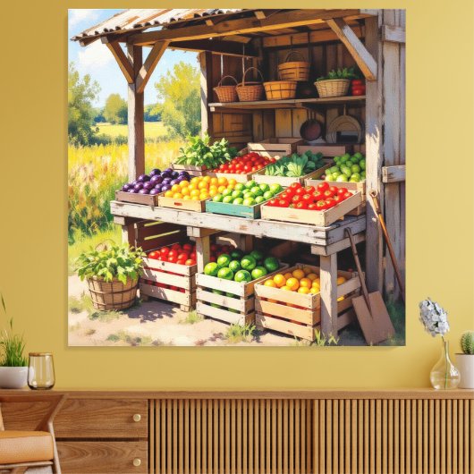 Historischer Bauernstand mit Obst und Gemüse Leinwanddruck (Insitu (Wohnzimmer))