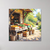 Historischer Bauernstand mit Obst und Gemüse Leinwanddruck (Vorderseite)