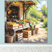 Historischer Bauernstand mit Obst und Gemüse Leinwanddruck (Insitu (Holzboden))