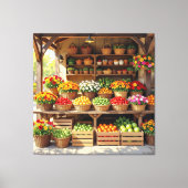 Historischer Bauernstand mit Obst und Gemüse Leinwanddruck (Vorderseite)