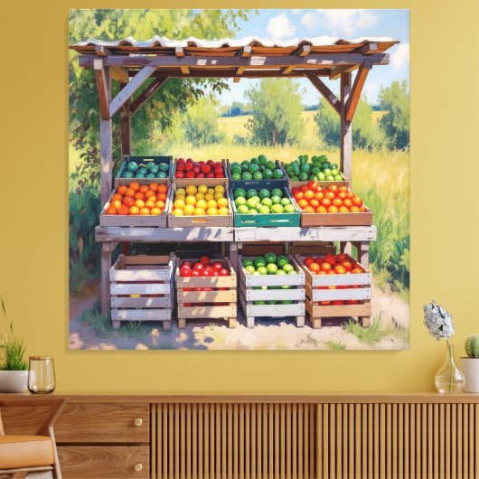 Historischer Bauernstand mit Obst und Gemüse Leinwanddruck (Insitu (Wohnzimmer))