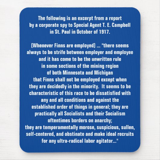 Historischer Bericht 1917 USA über finnische Arbei Mousepad (Vorne)