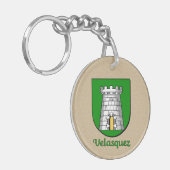 Historischer Schild und spanische Flagge von Velas Schlüsselanhänger (Vorderseite links)