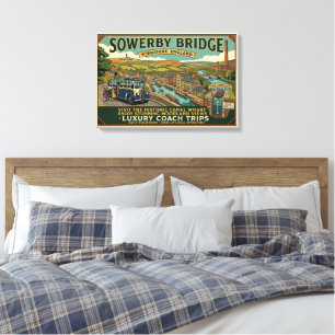 Historischer Sowerby Bridge Kanalhafen Vintage-Kun Leinwanddruck