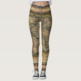 Historischer Vintager Weltkarte Leggings