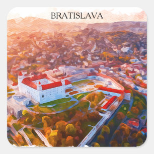 Historisches Bratislava Slowakei - Aquarell-Skylin Quadratischer Aufkleber