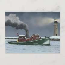 Historisches Buffalo Tugboat und Leuchtturm Postka