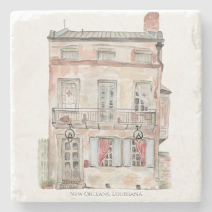 Historisches Gebäude New Orleans Aquarell Steinuntersetzer