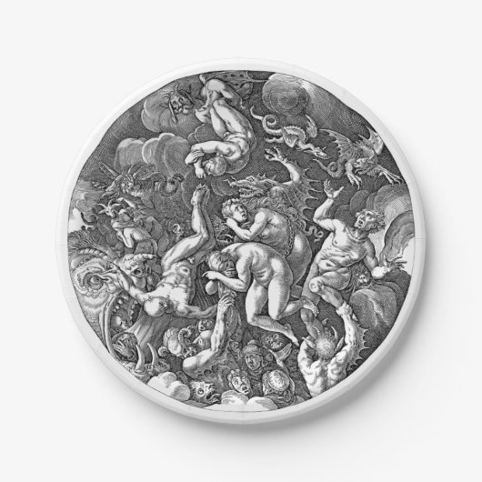 Historisches Gotisches Kunstwerk in die Hölle fall Pappteller (Vorderseite)