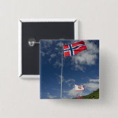 Historisches Hafengebiet Bergen mit Flaggen Button (Vorne & Hinten)