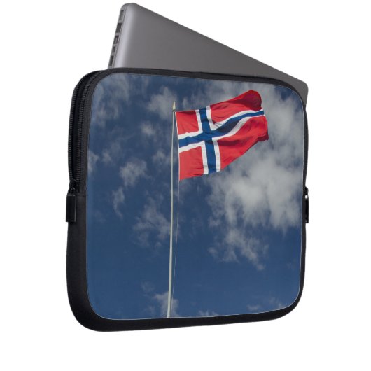 Historisches Hafengebiet Bergen mit Flaggen Laptopschutzhülle (Vorne Rechts)