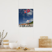 Historisches Hafengebiet Bergen mit Flaggen Poster (Küche)