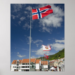 Historisches Hafengebiet von Bergen downtown mit F Poster