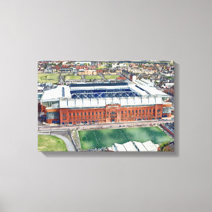 Historisches Ibrox-Stadion Glasgow Aquarell-Kunst Leinwanddruck