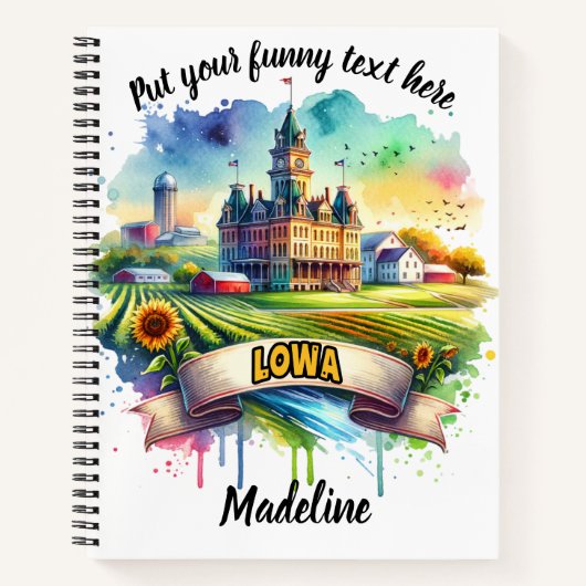 Historisches Iowa Gebäude in farbenfrohen Feldern Notizblock (Vorderseite)