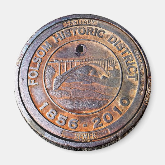 Historisches Manhole Cover: Folsom, Kalifornien Magnet (Vorne)