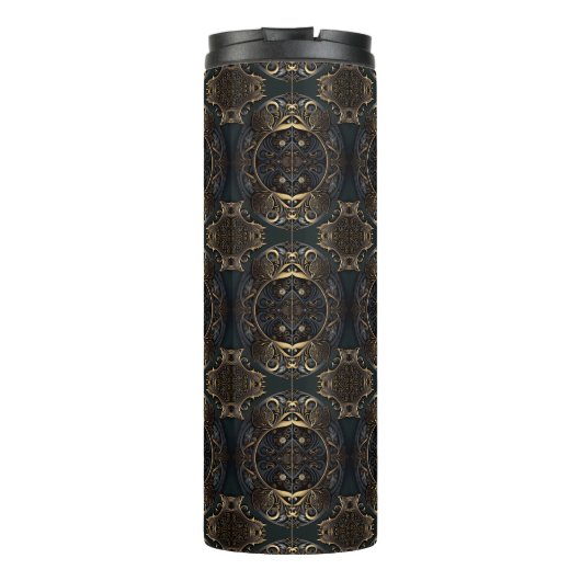 Historisches Mittelalter Schwarz und Gold Thermosbecher (Rückseite)