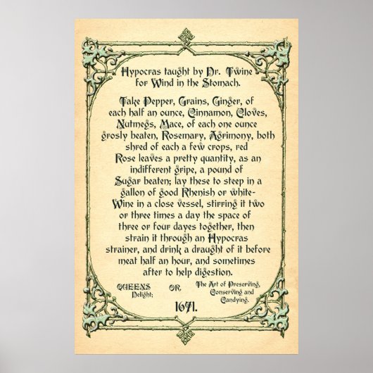 Historisches Rezept für den Wind im Magen, Poster (Vorne)