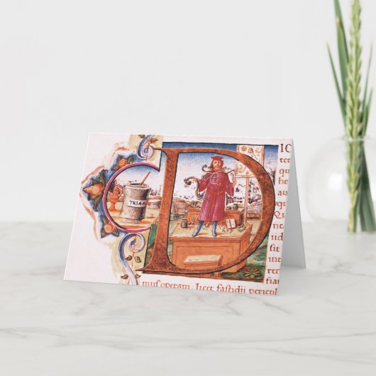 Historisierte erste 'D' mit einem Apotheker (Vorderseite)