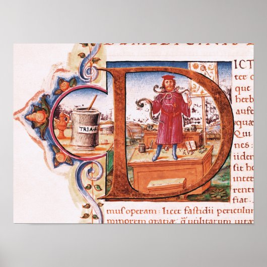 Historisierte erste 'D' mit einem Apotheker Poster (Vorne)