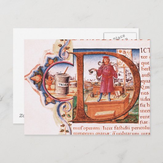 Historisierte erste 'D' mit einem Apotheker Postkarte (Vorne/Hinten)